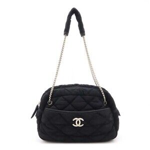 CHANEL Bubble Quilt Chain Shoulder Bag Jersey Black